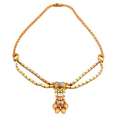 Retro Diamond 18K Gold and Platinum Necklace, Paris, circa 1945
