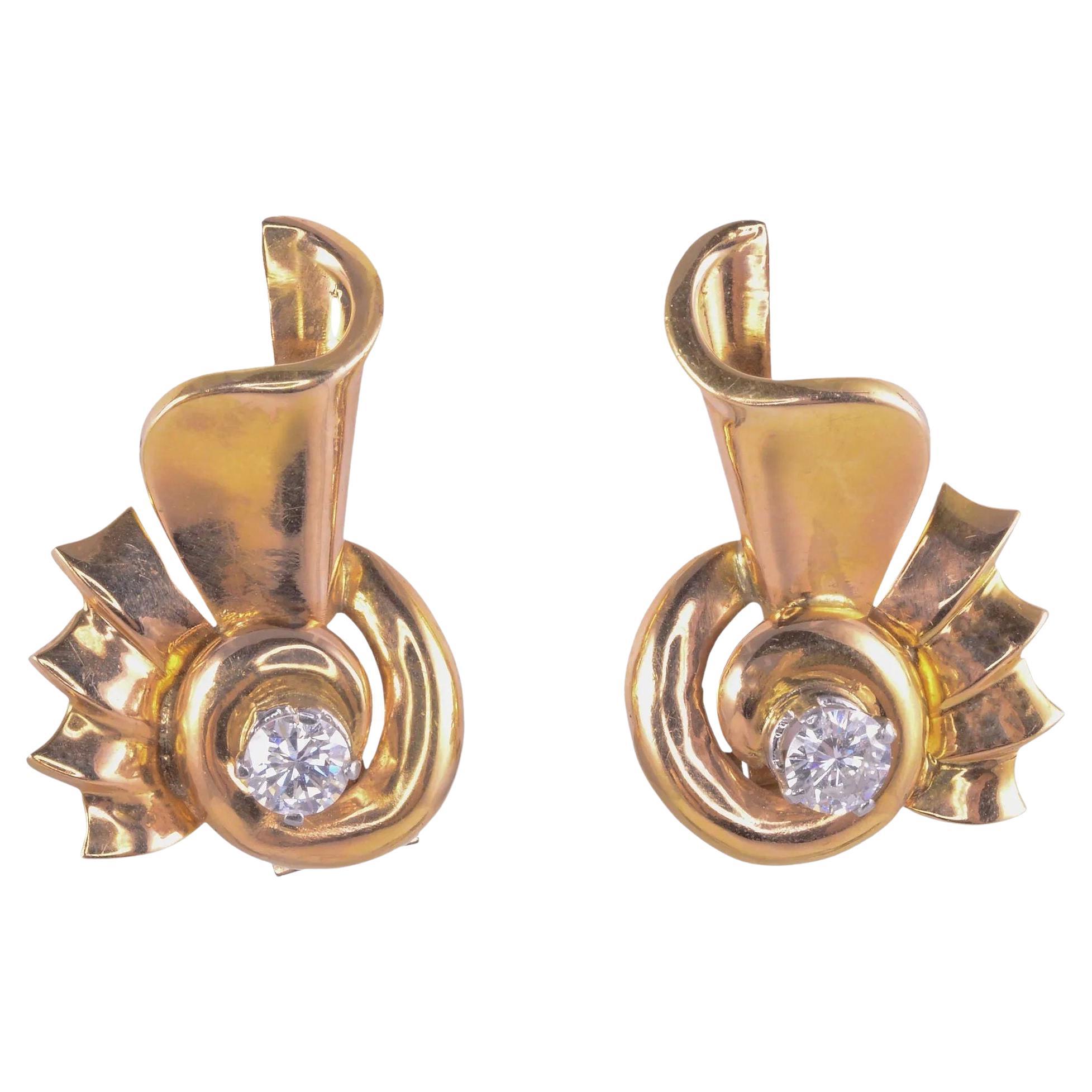 Retro Diamond 18K Rose Gold Earrings For Sale