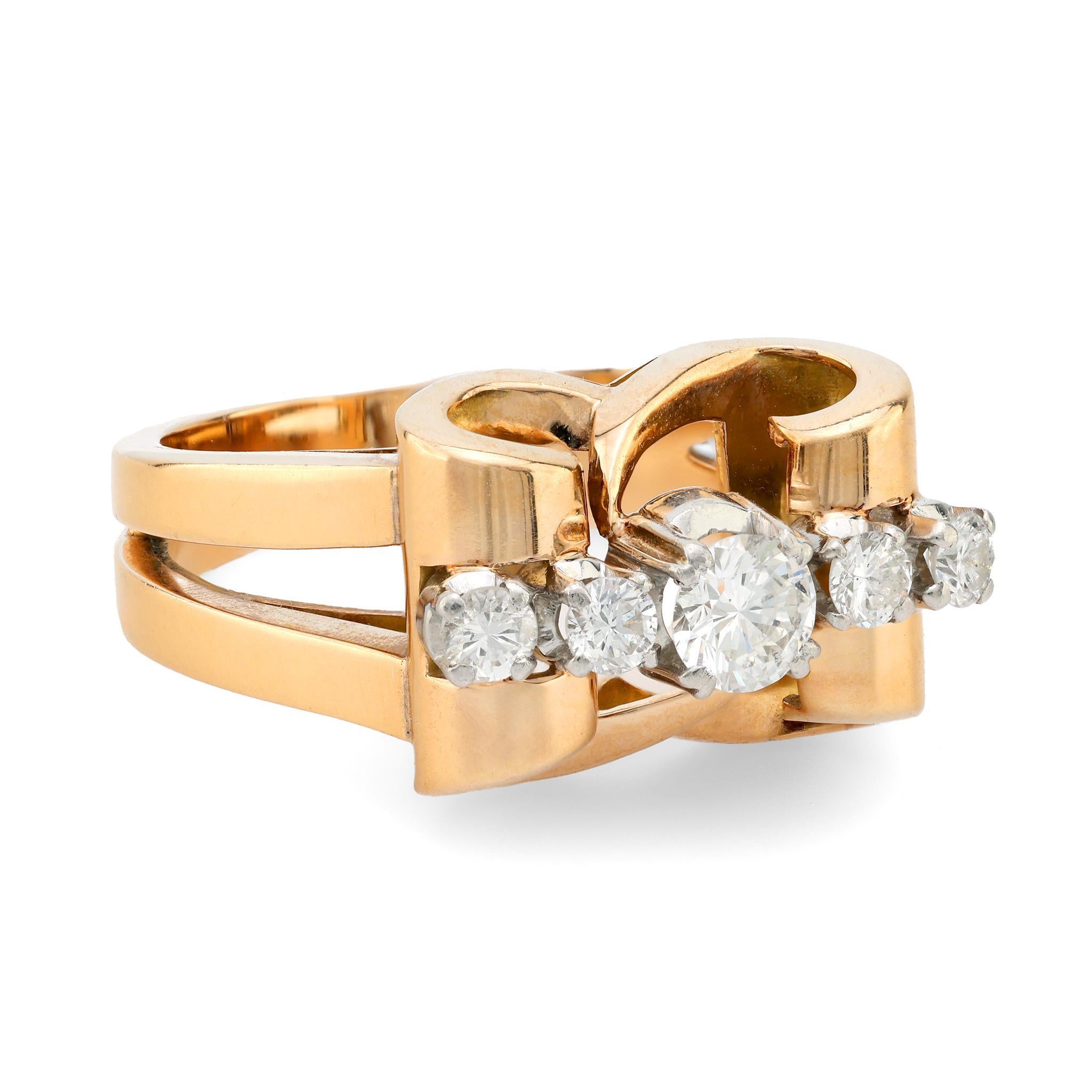 Rétro Anello retrò con diamante in oro rosa 18k in vendita