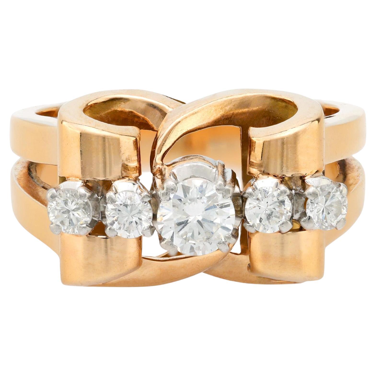 Retro diamond 18k rose gold ring