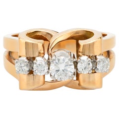 Retro diamond 18k rose gold ring