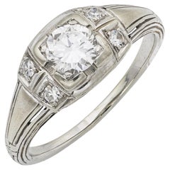 Bague de fiançailles en or blanc 18k avec diamant rétro