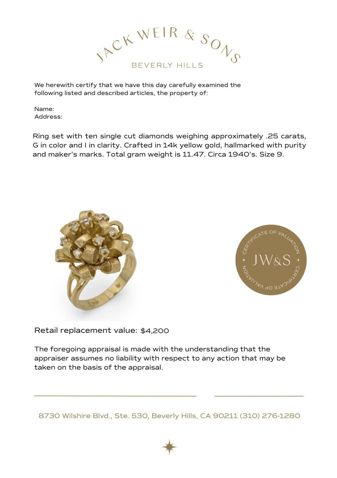 Anillo de cóctel retro de oro amarillo de 18k con diamantes en venta 2