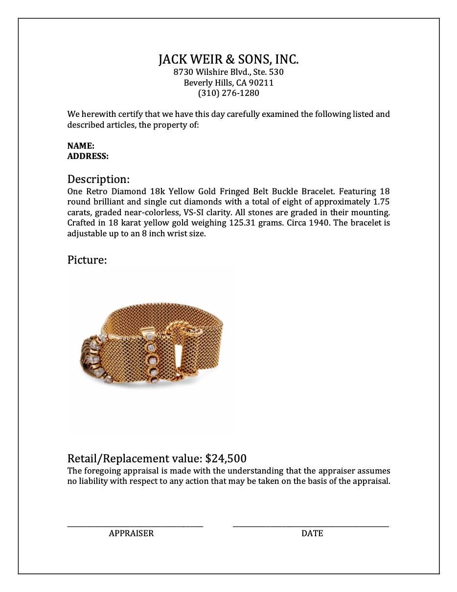 Women's or Men's Retro Diamond 18k Yellow Gold Fringed Belt Buckle Bracelet For Sale