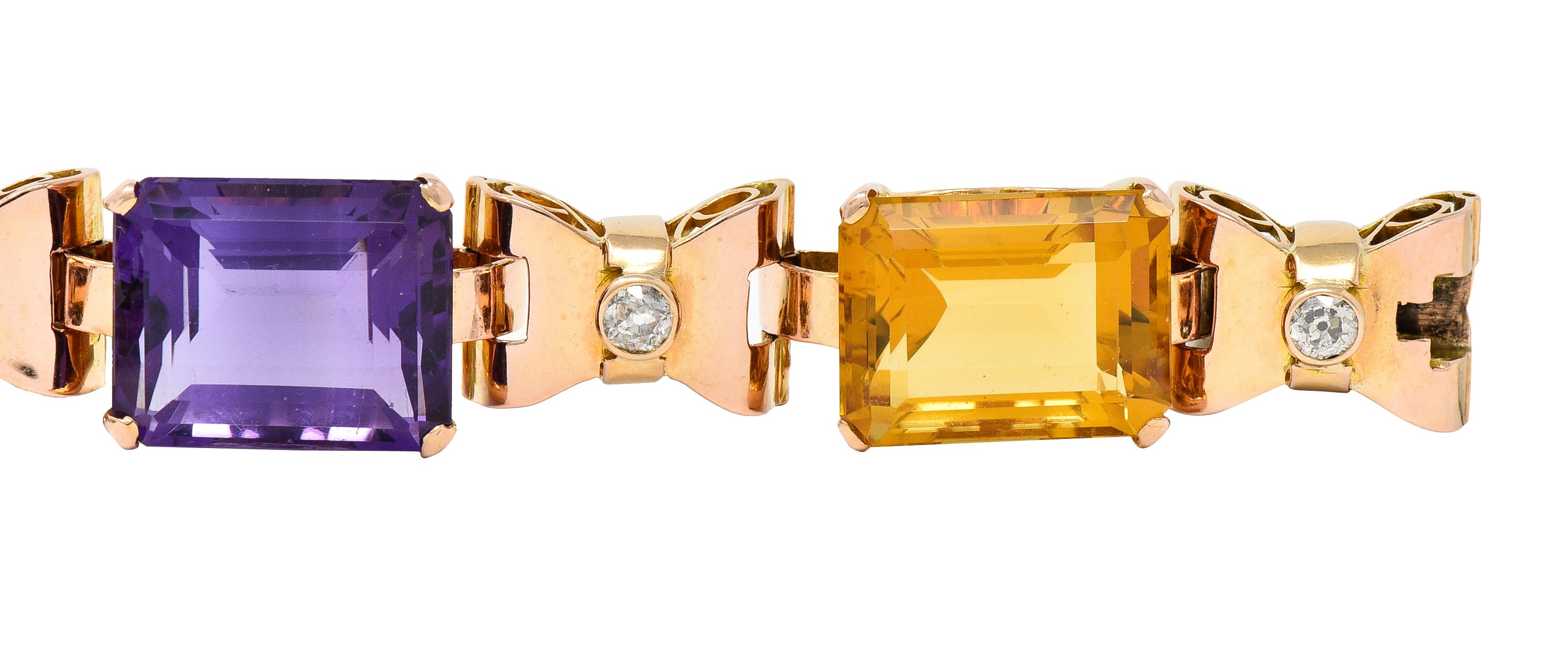 Women's or Men's Retro Diamond Amethyst Aquamarine Citrine Tourmaline 14 Karat Rose Gold Bracelet For Sale