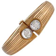 Retro Diamond and Gold Bangle Bracelet