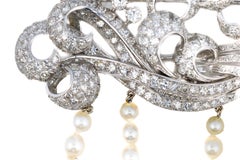 Retro Diamond and Pearl Cascading Brooch