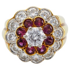 Retro Diamond and Ruby 18k Two Tone Cluster Cocktail Ring