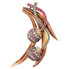 Retro Diamond and Ruby Brooch