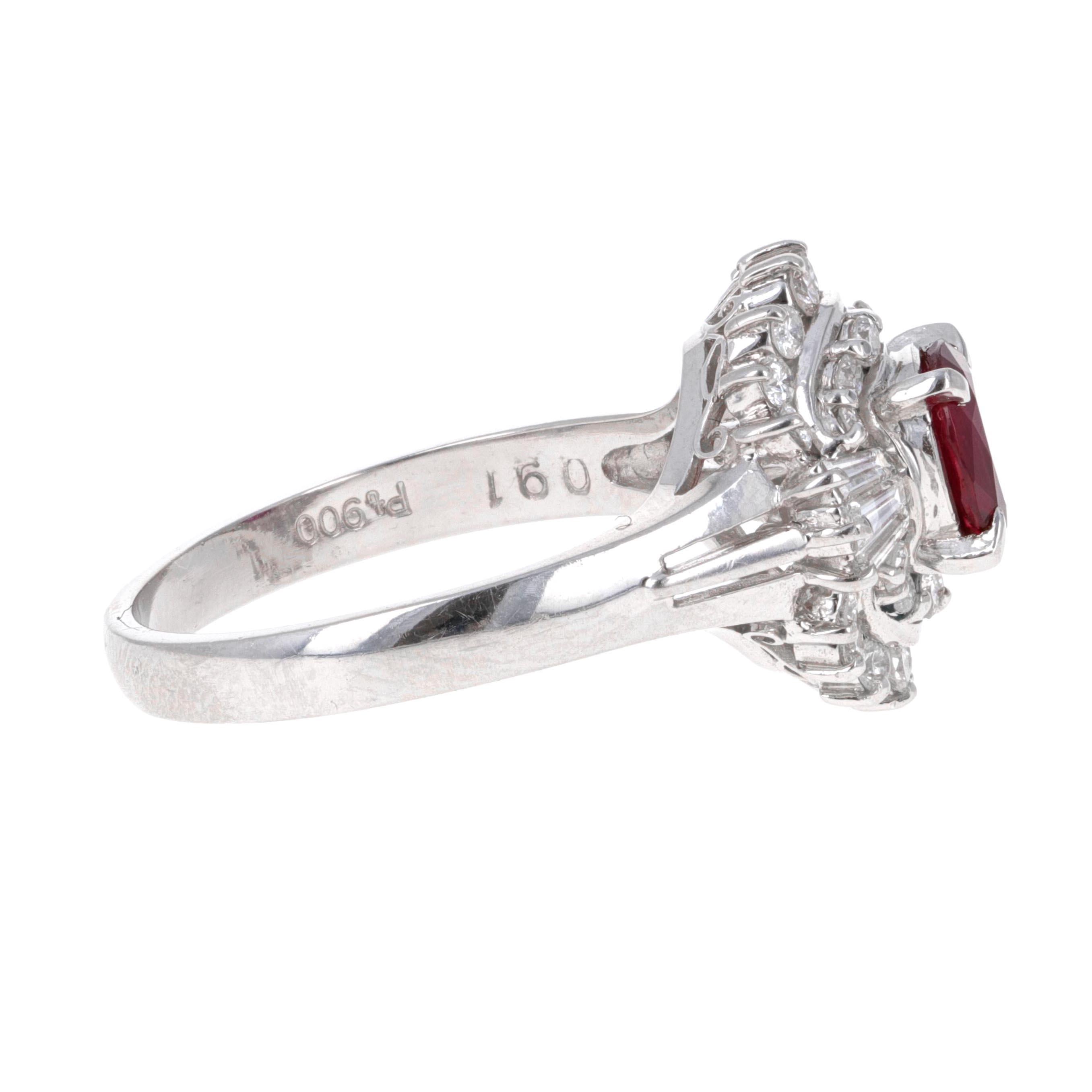 Oval Cut Retro Diamond and Ruby Cocktail Ring