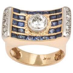 Retro Diamond and Sapphire Ring