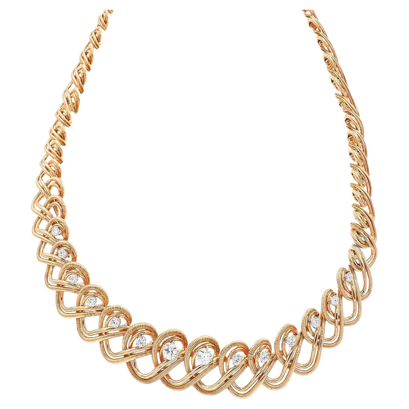 Cartier Retro Diamond Swirl and Yellow Gold Necklace at 1stDibs