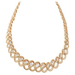 Retro Diamond and Spiraling Gold Coil Collar Necklace by Cartier France