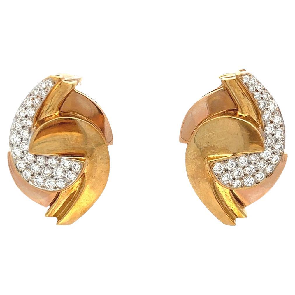 Retro Diamond And Two Tone Gold Earrings