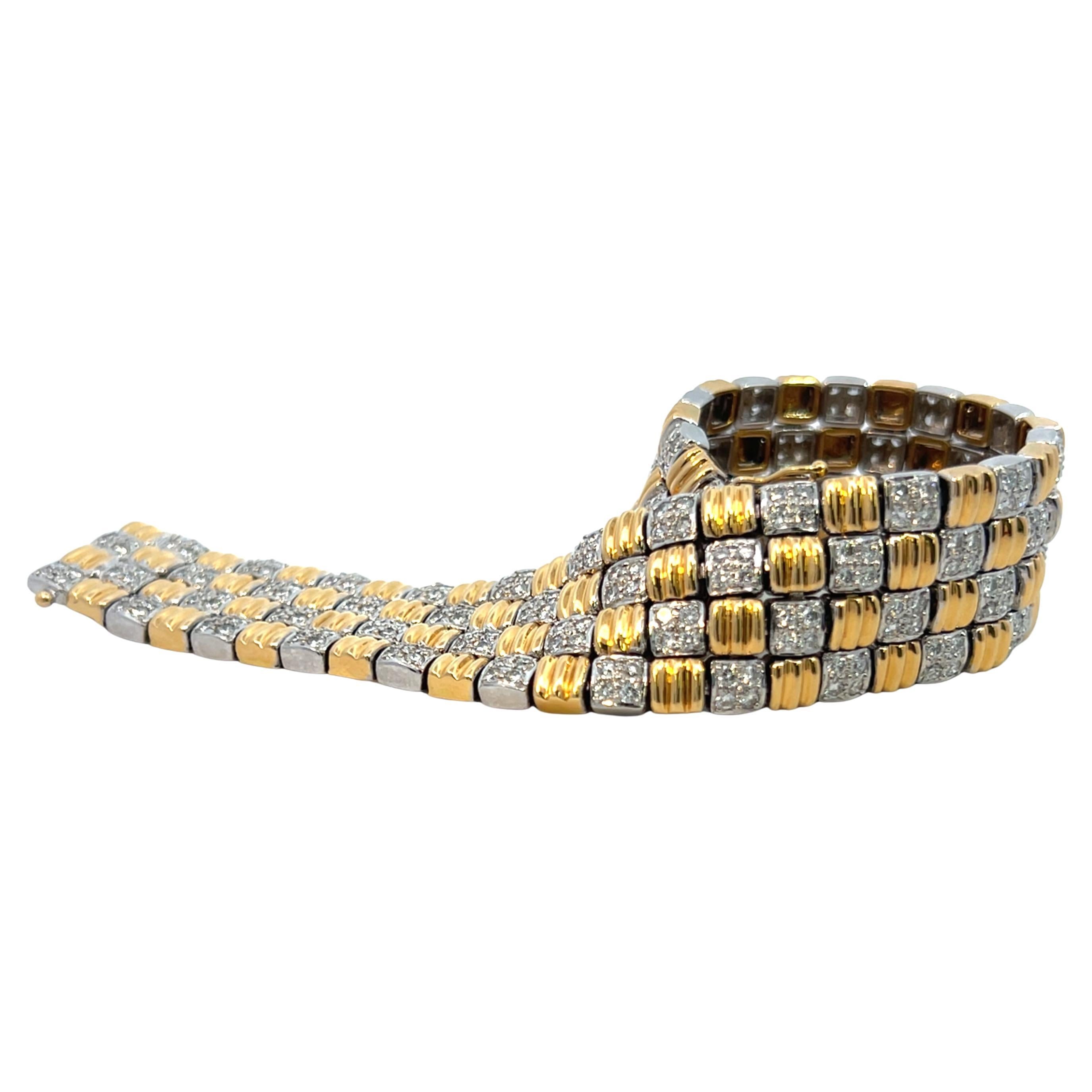 Bracelet rétro tissé en forme de panier de diamants 7,50 carats