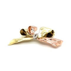 Retro Diamond Bow Pin in 14k Rose & Green Gold