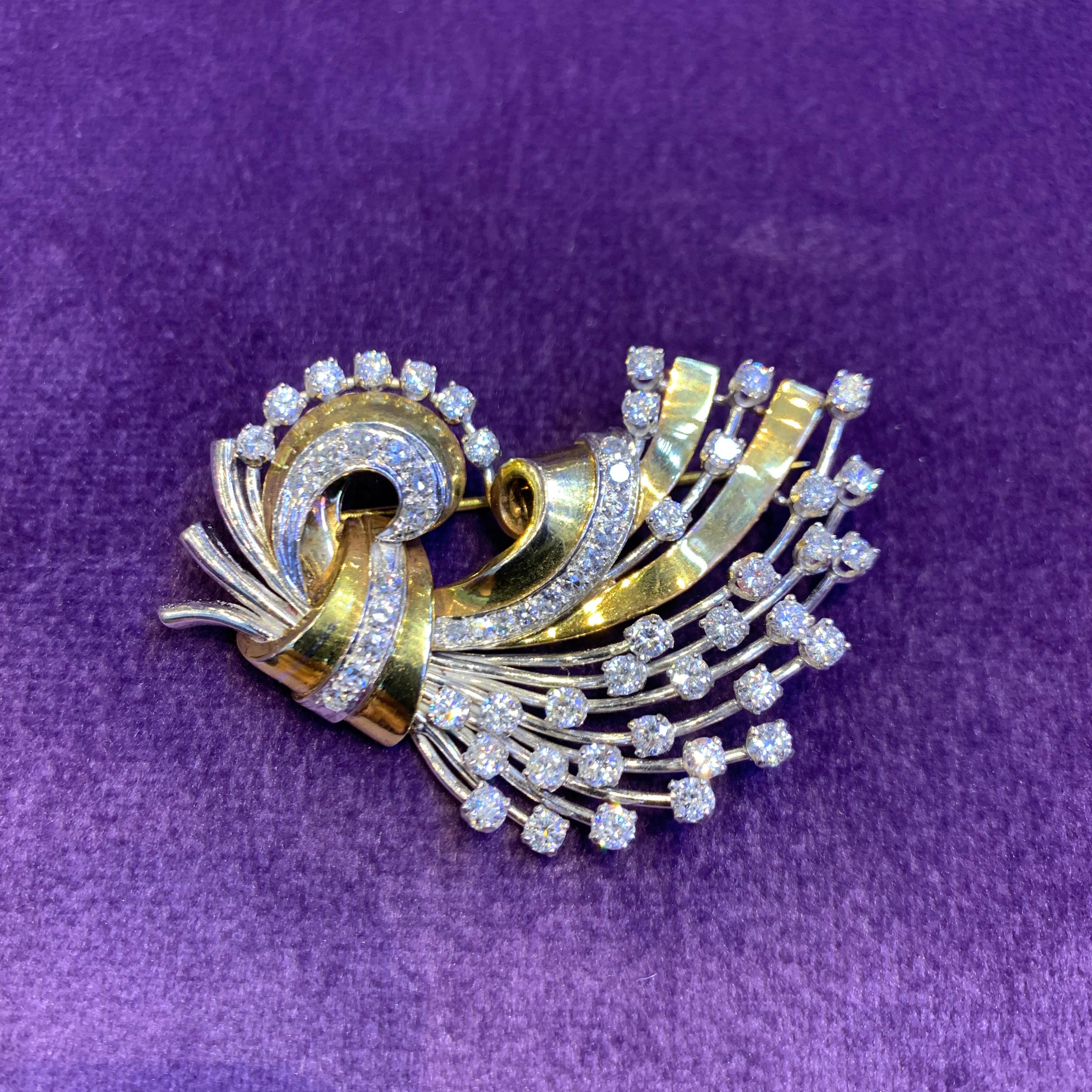 Retro Diamond Brooch In Excellent Condition For Sale In New York, NY