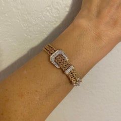 Retro Diamond Buckle Clasp Gold Braided Link Bracelet Estate Fine Jewelry