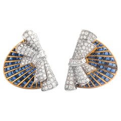 Boucles d'oreilles Retro Diamant Calibré Saphir Or Jaune Blanc Boucles d'oreilles 1970S