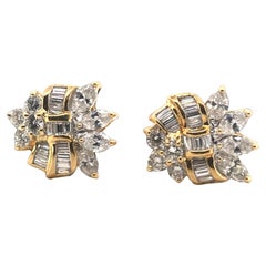 Retro Diamant-Cluster-Ohrringe aus 18 Karat Gelbgold mit Diamanten