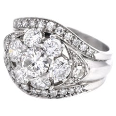 Retro Diamond Cluster Floral Halo Gold Wide Ring