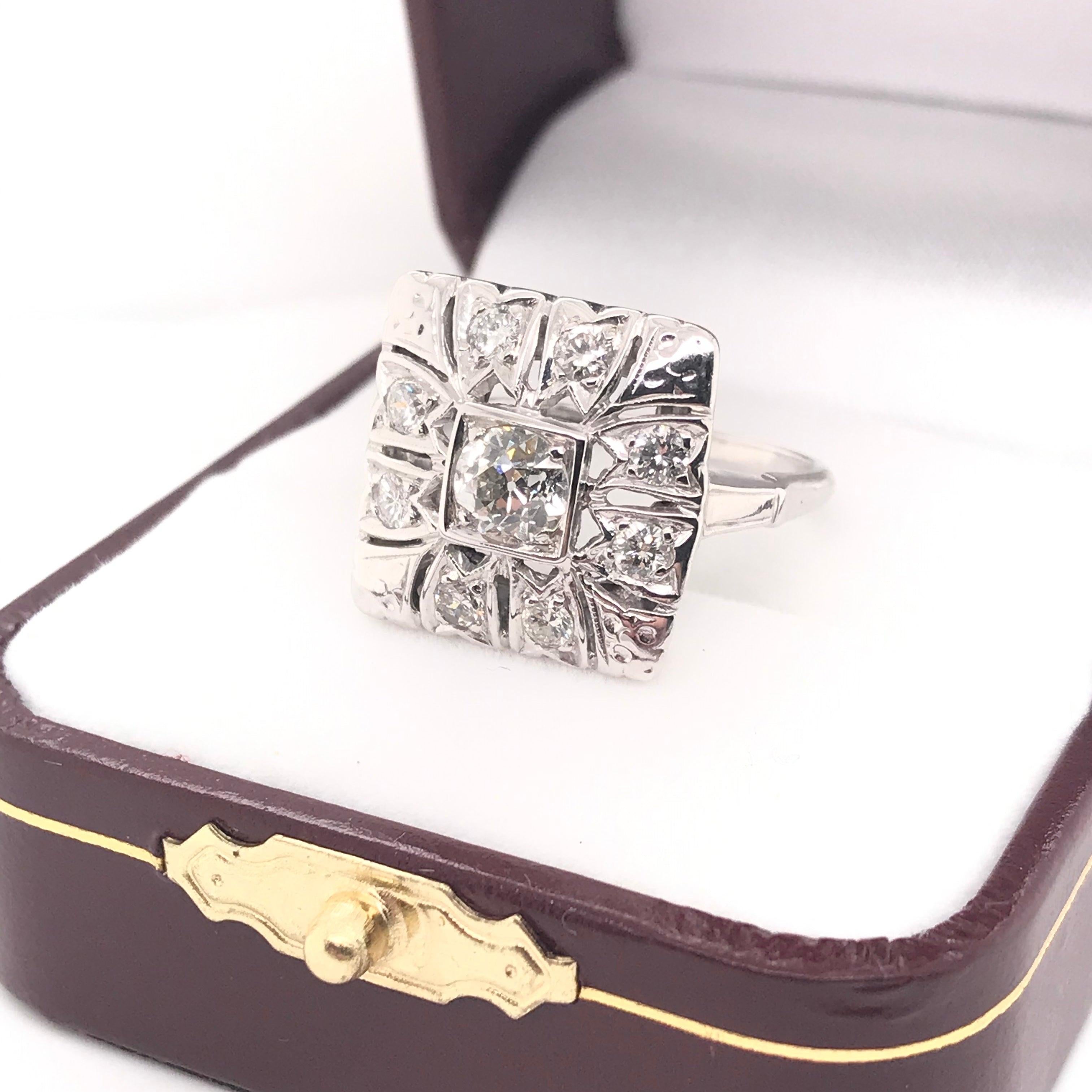 Retro Diamond Cluster Ring In Excellent Condition For Sale In Montgomery, AL