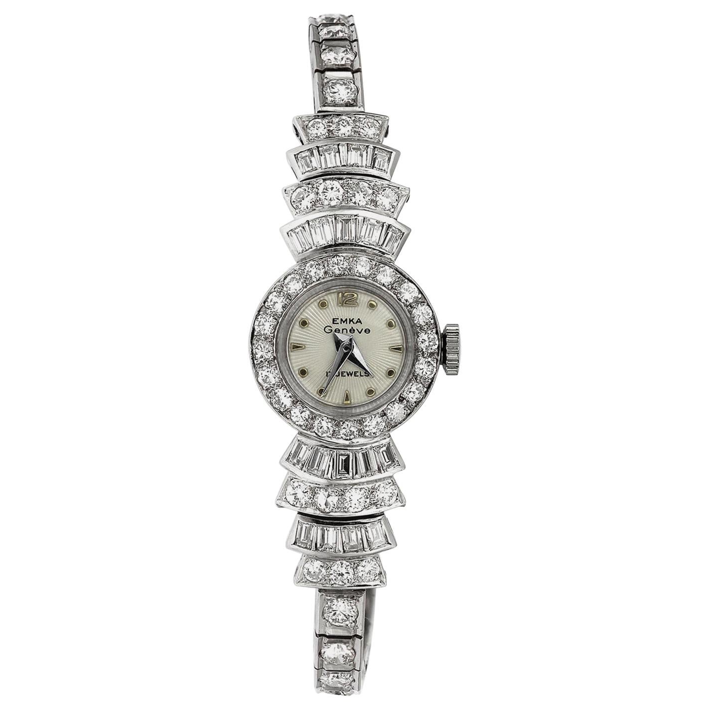 Retro Vintage 1950er Diamant-Cocktailkleid-Uhr aus Platin, Schweizer Uhrwerk