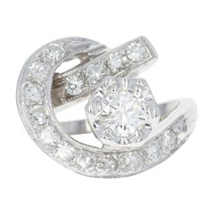 Vintage Diamond Cocktail Ring, 14 Karat Gold Women's Crescent 1940s 1.01 Carat