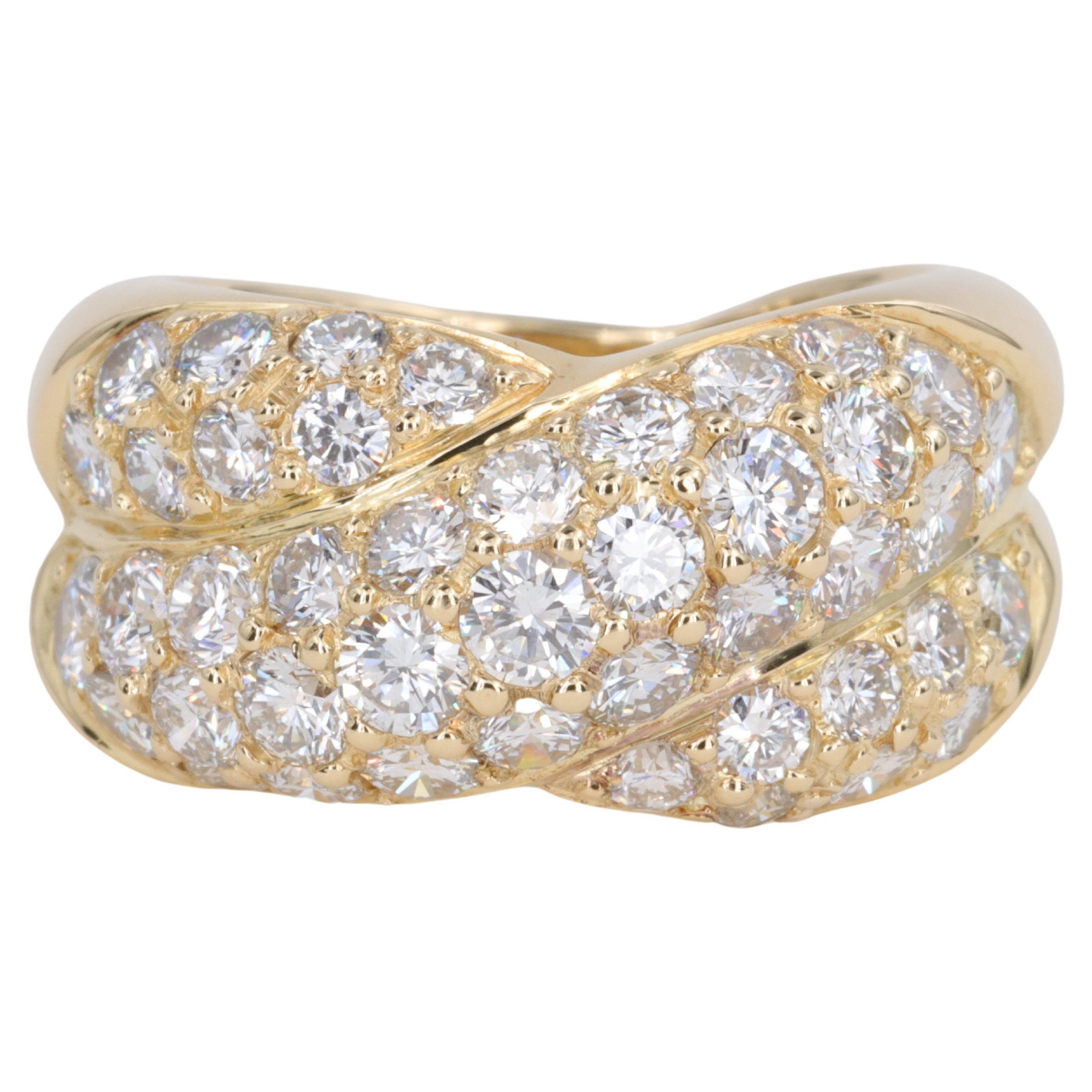 3.35 Carat Diamond and 18 Karat Yellow Gold Cross Over Domed Band  For Sale