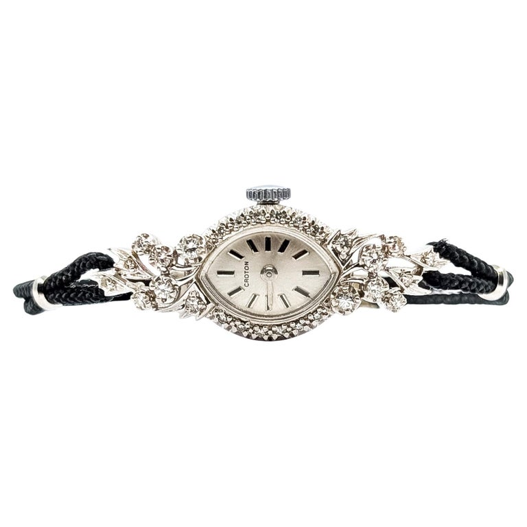 Retro Diamond Croton Silk Cord Watch in 14k White Gold For  display picture 1