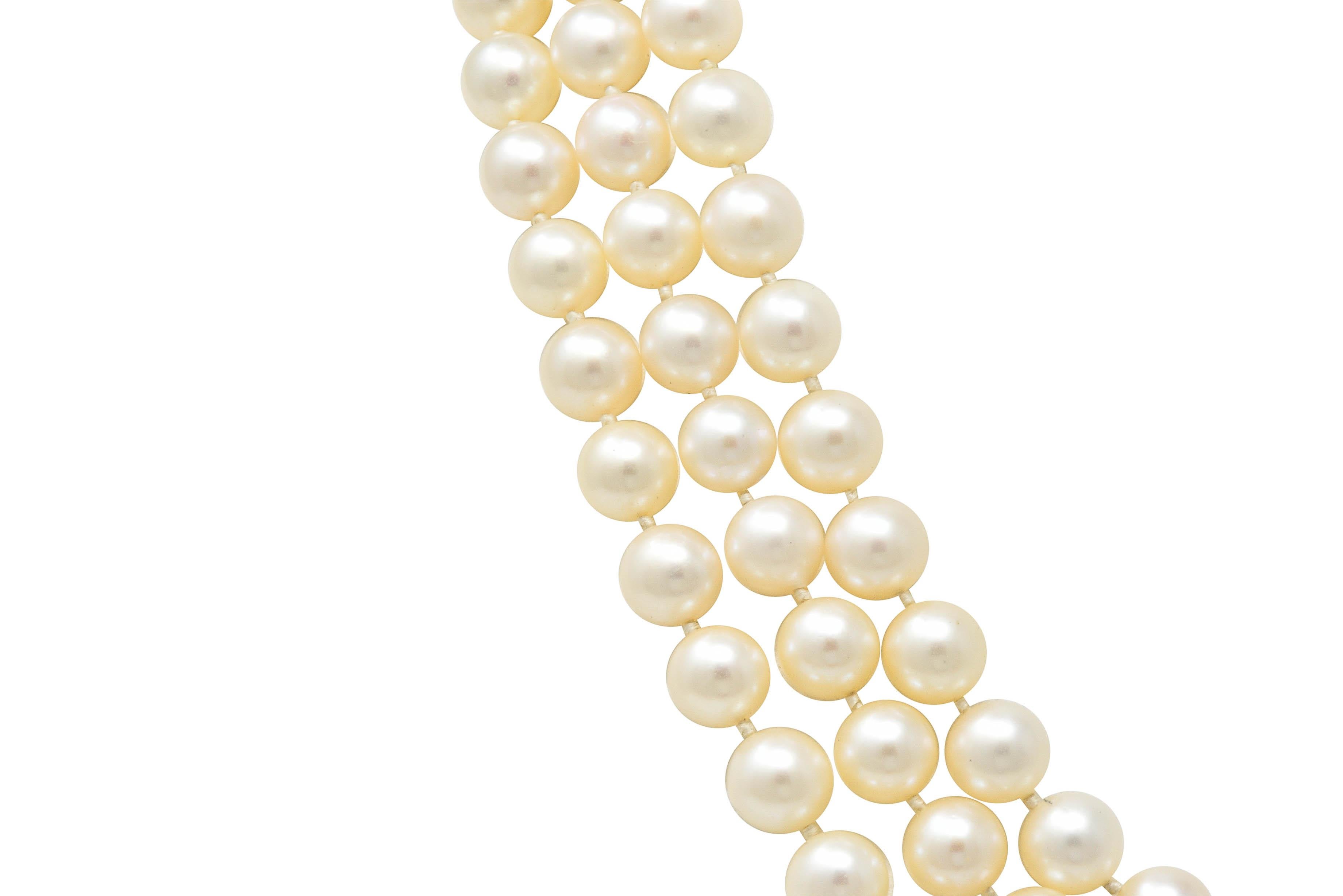 Retro Diamond Cultured Pearl 14 Karat White Gold Multi-Strand Necklace 3