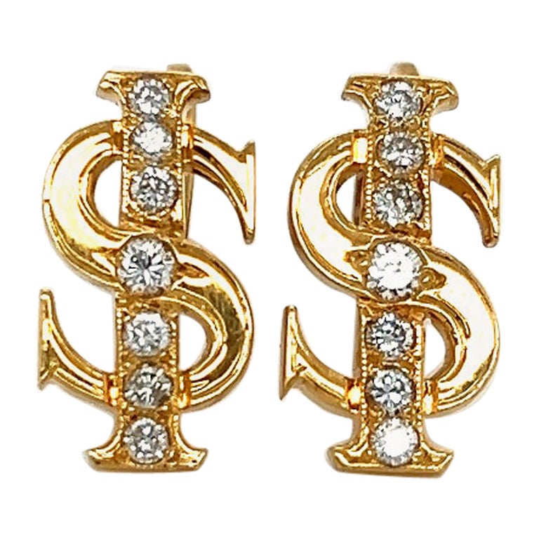 Boutons de manchette Retro Diamond Dollar Sign  Or jaune 18k MAYORS
