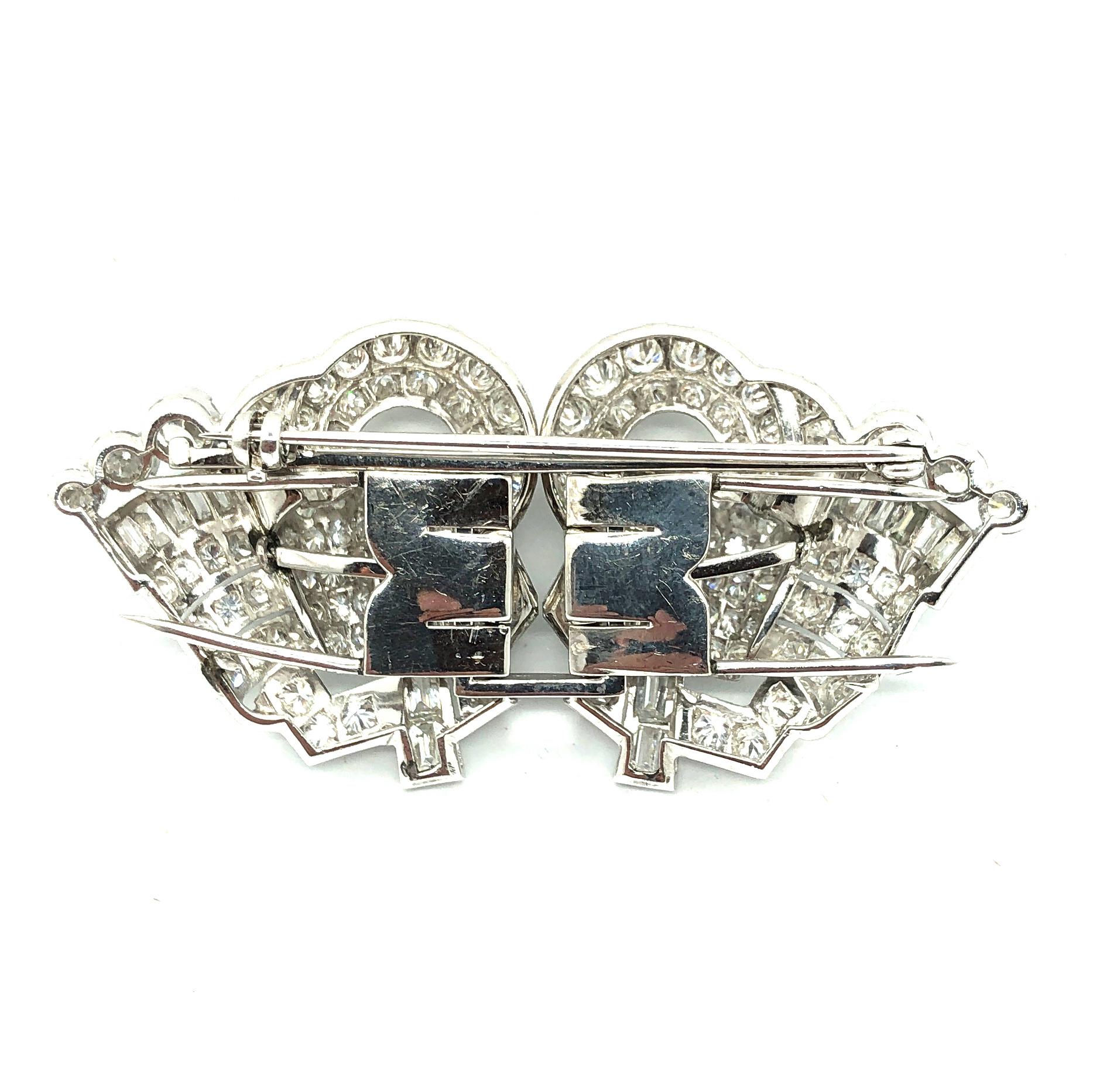 Art Deco Diamond Double Clip, circa 1940s In Excellent Condition In Idar-Oberstein, DE
