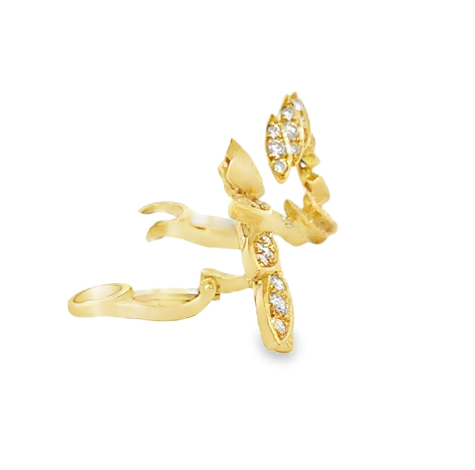 Women's or Men's Retro Diamond Ear Climber Earrings in 18K Yellow Gold, Lever Back Clip-On For Sale