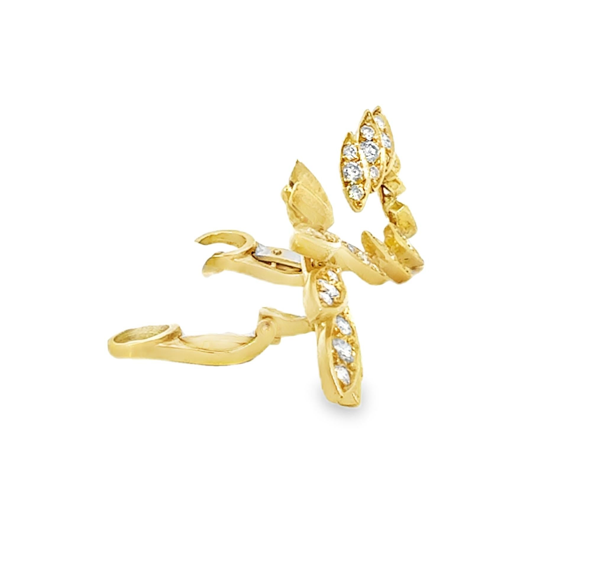 Retro Diamond Ear Climber Earrings in 18K Yellow Gold, Lever Back Clip-On For Sale 3