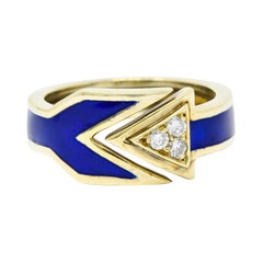 Retro Diamond Enamel 14 Karat Gold Arrow Band Ring