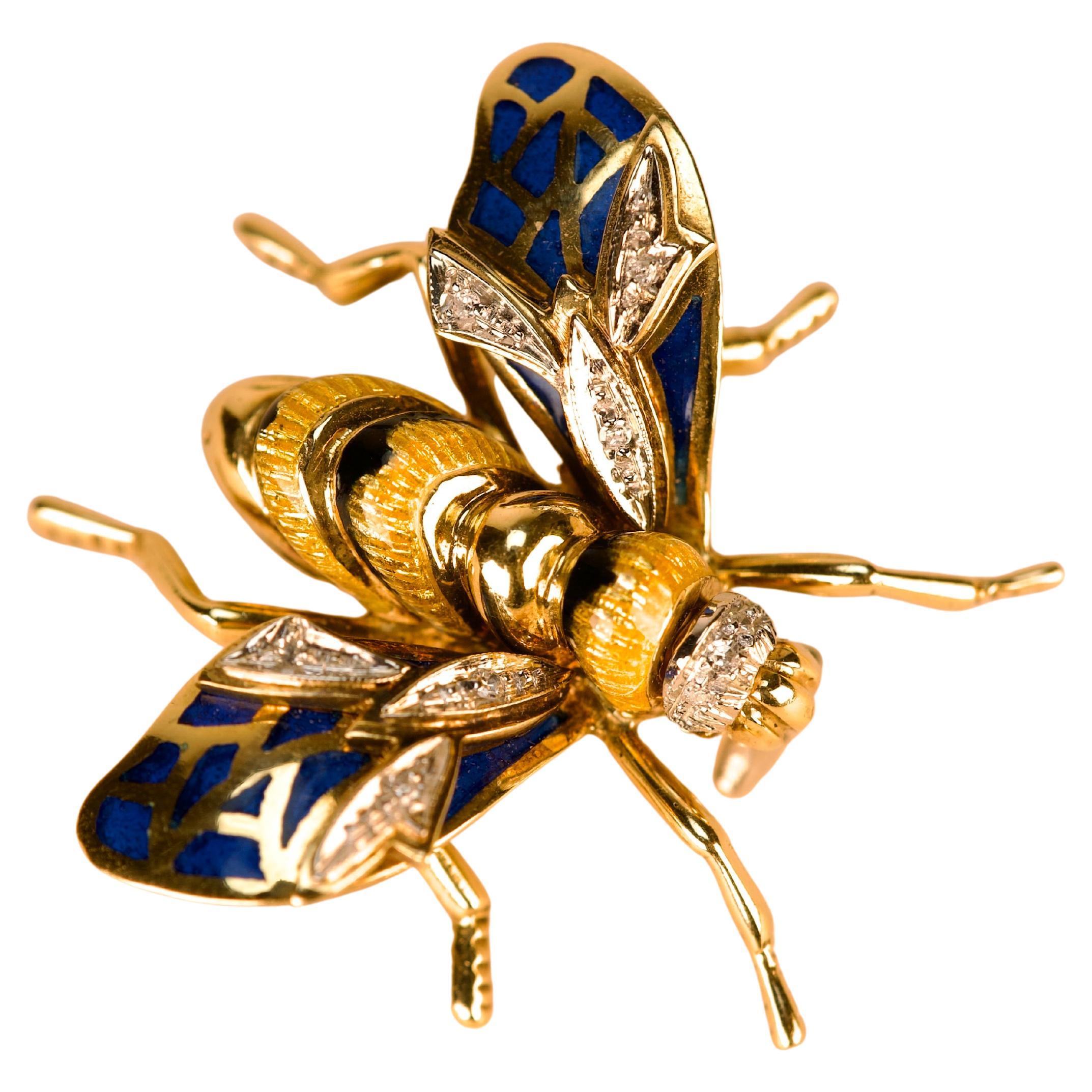 Retro Diamond Enamel Gold Bee Brooch