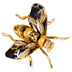 Retro Diamond Enamel Gold Bee Brooch