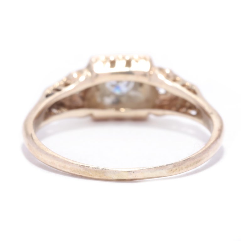 Retro Diamond Engagement Ring, 14K Bi Color Gold, Ring at 1stDibs