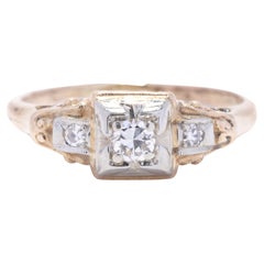 Bague de fiançailles rétro en or bicolore 14 carats et diamants