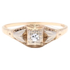 Retro Diamond Engagement Ring, 14K Yellow Gold, Stackable