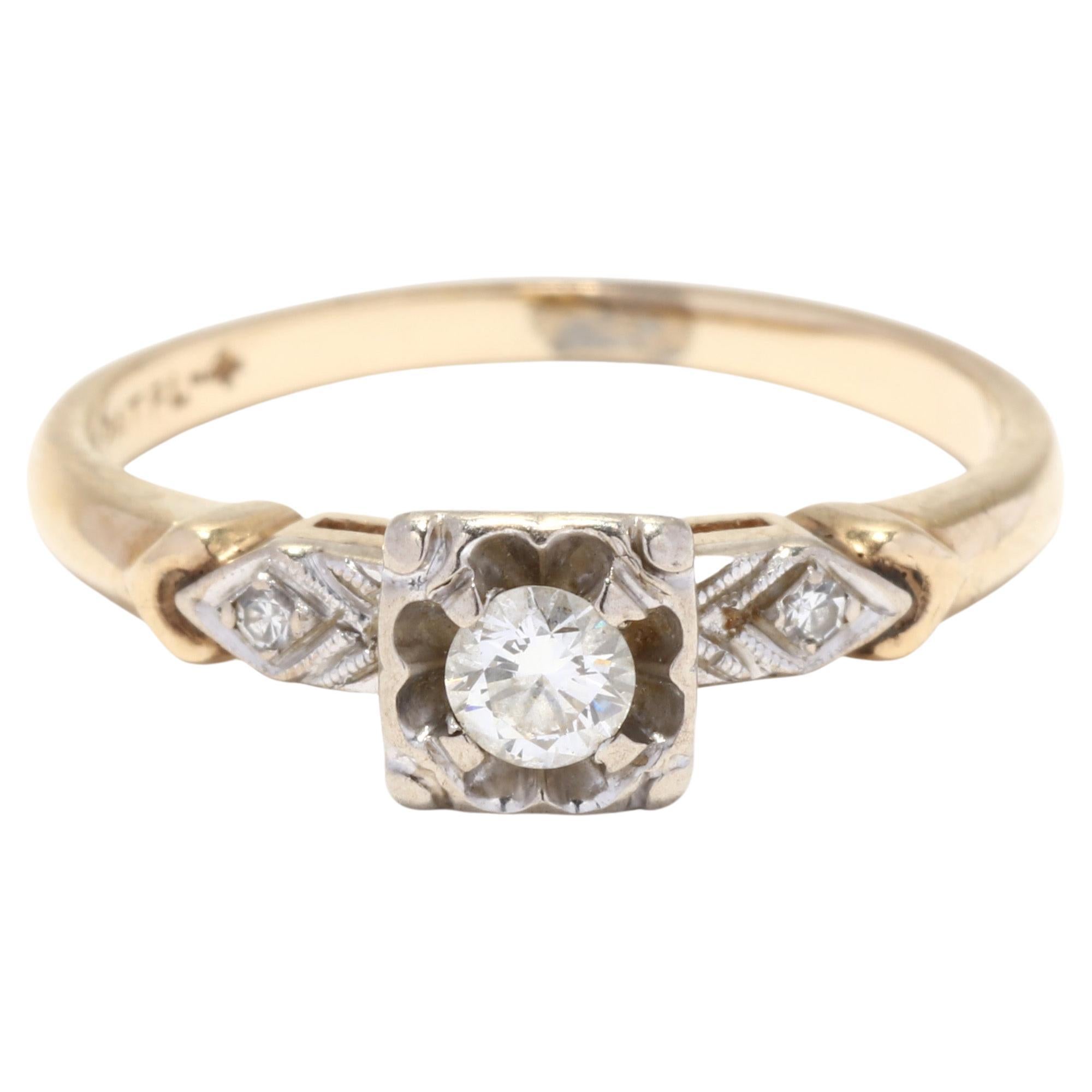 Retro Forties Diamond set Gold Engagement Ring For Sale at 1stDibs
