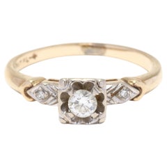 Retro Diamond Engagement Ring, Milgrain Diamond Ring, Stackable Diamond Ring