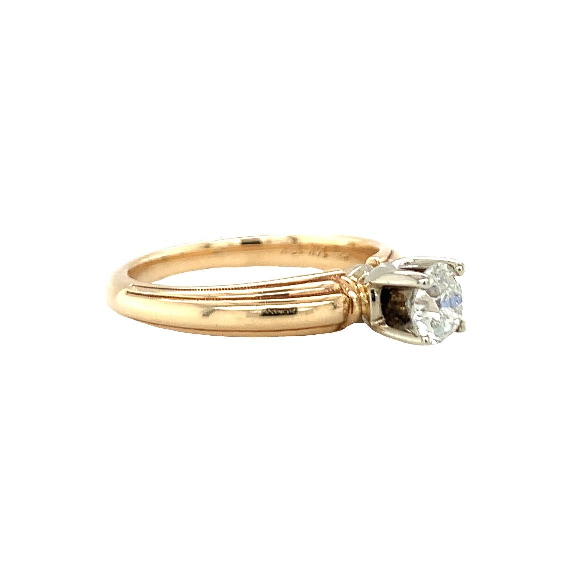 Old European Cut Retro Diamond Engagement Yellow Gold Ring For Sale