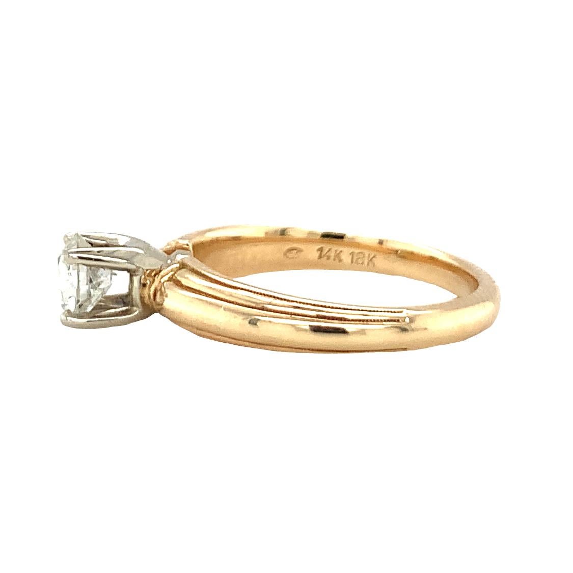 Retro Diamond Engagement Yellow Gold Ring In Good Condition For Sale In Beverly Hills, CA
