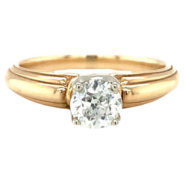 Retro Diamond Engagement Yellow Gold Ring For Sale