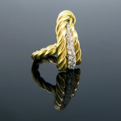 Retro Diamond Feather Yellow Gold Platinum Ring