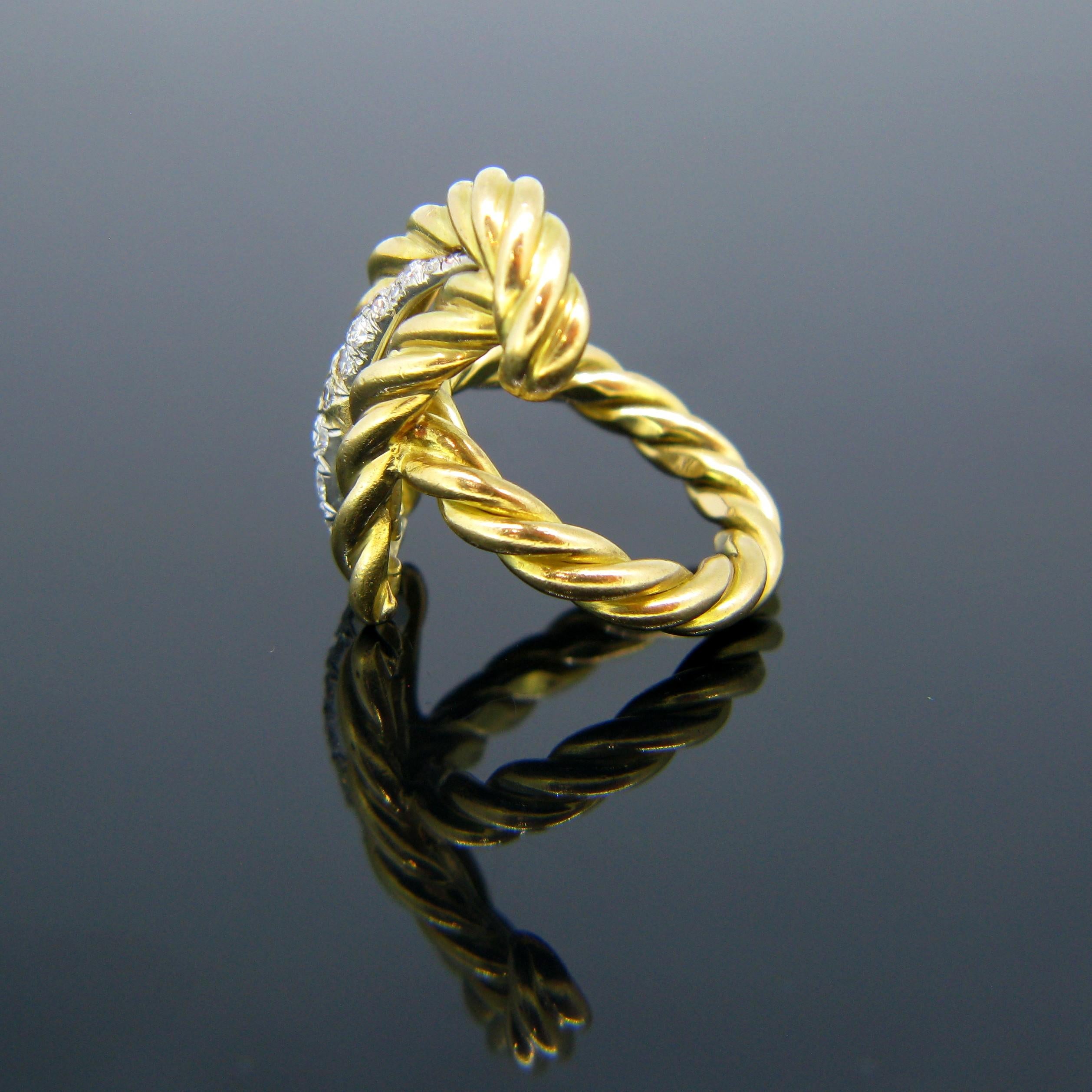 Women's or Men's Retro Diamond Feather Yellow Gold Platinum Ring