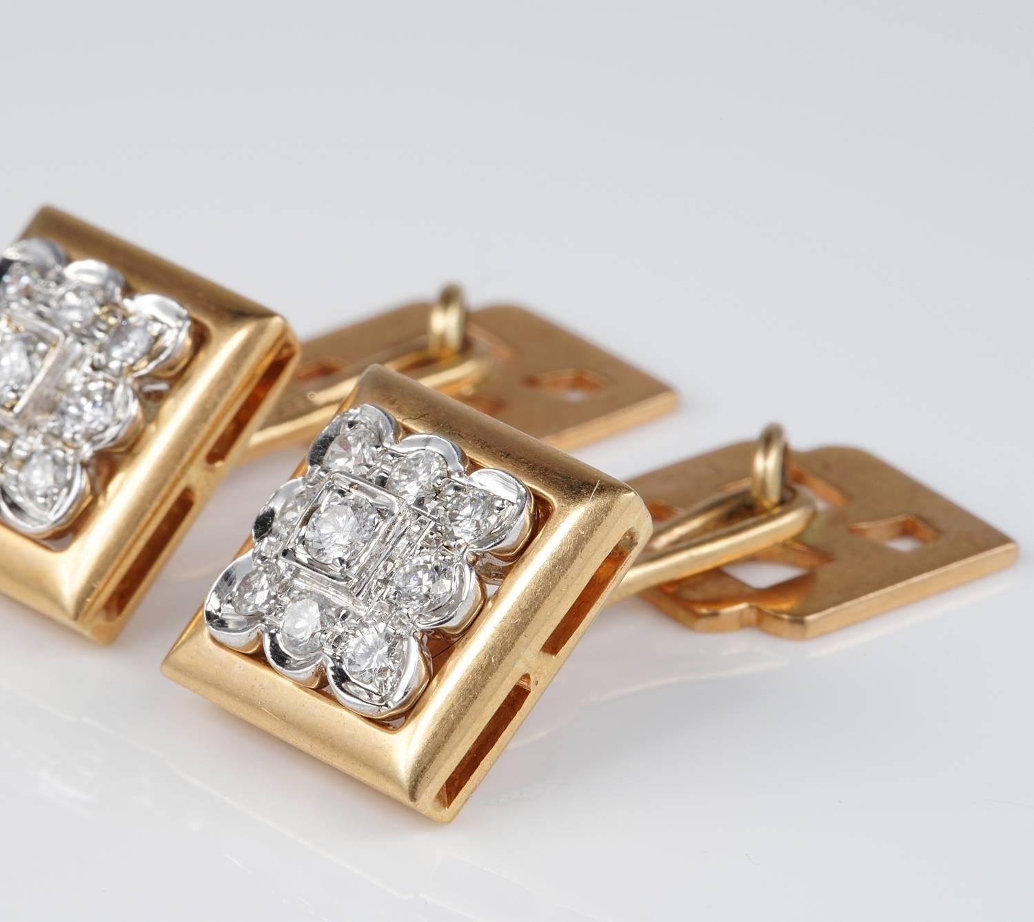 Retro Diamond Gent Cufflinks Rose Gold In Good Condition For Sale In Napoli, IT