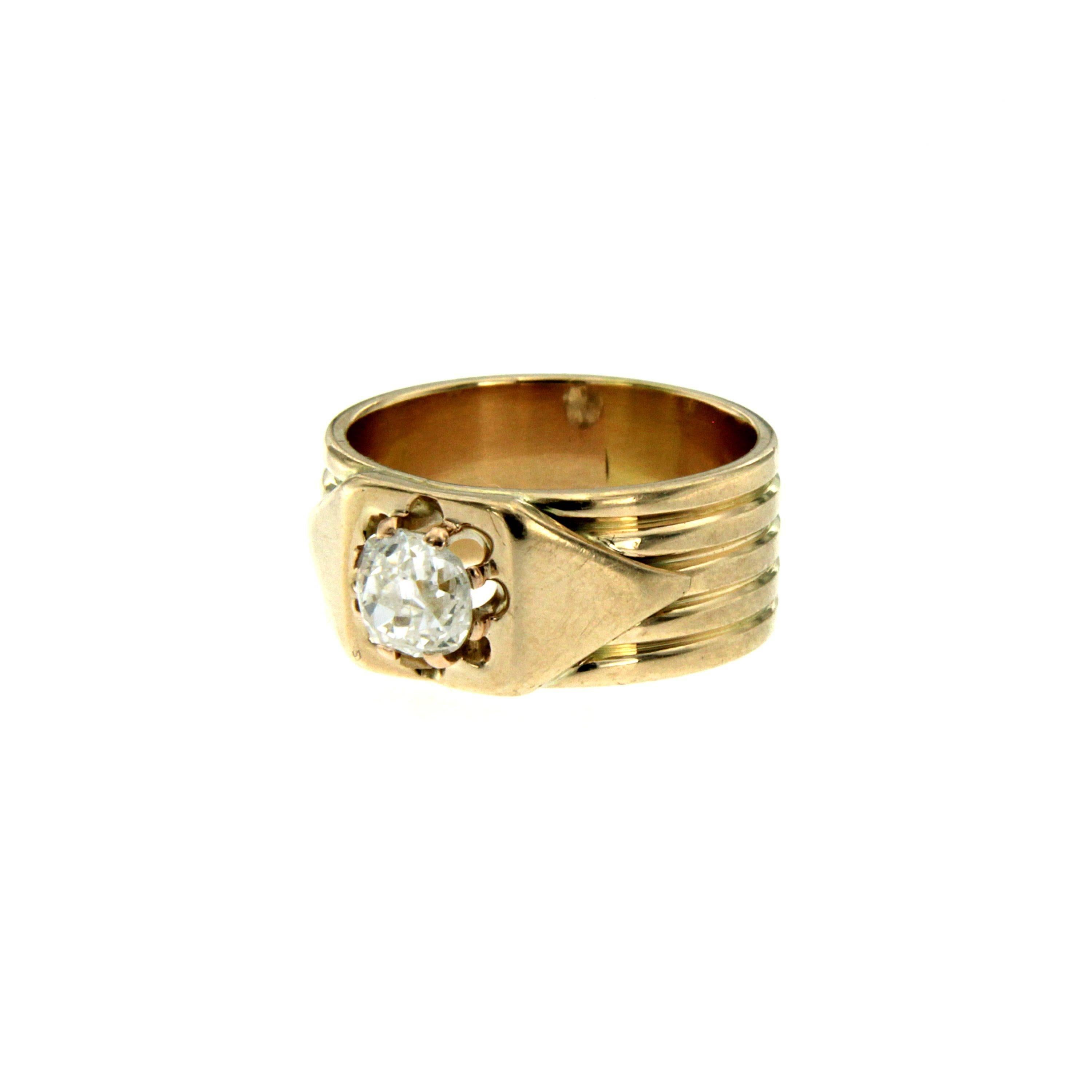 Retro Diamond Gold Band Ring In Excellent Condition In Napoli, Italy
